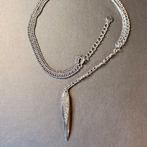 Y2K Silver Tone Raw Pyrite Necklace